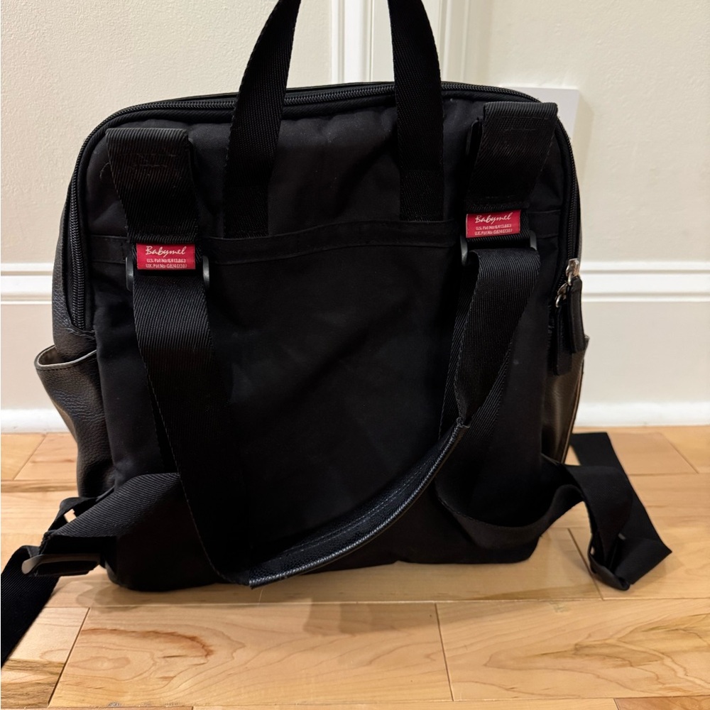 Babymel Black Faux Leather Convertible Diaper Backpack - Picture 2 of 7
